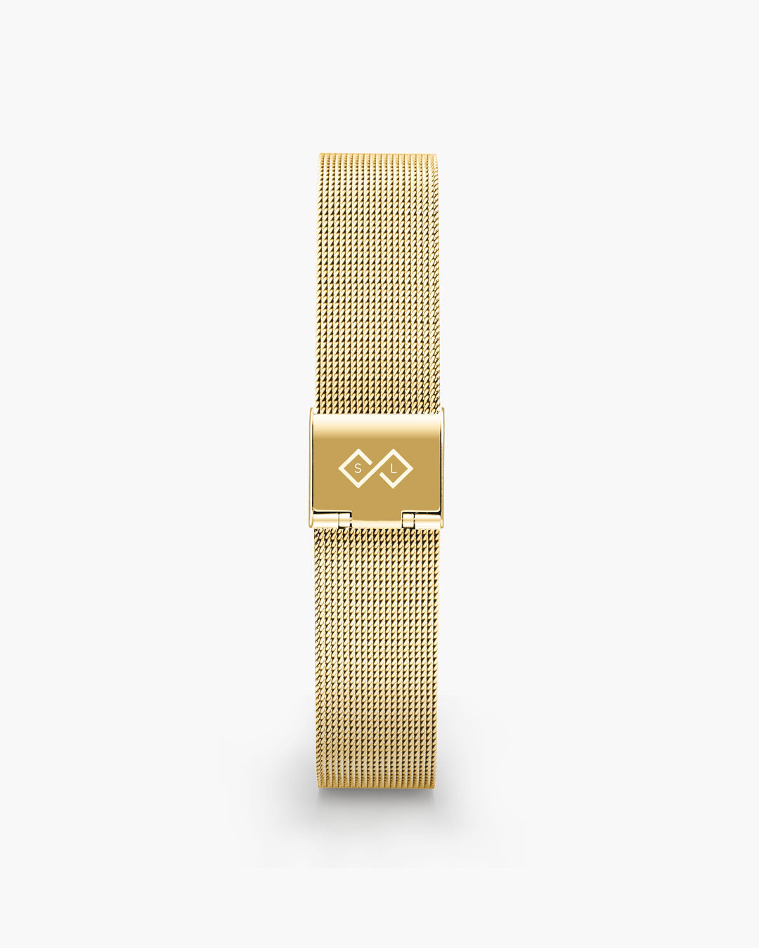 Mesh Edelstahlband Gold (16 mm) von SAN LEVEN – filigranes, hautfreundliches Uhrenarmband aus 316L Edelstahl mit Easy-Switch-Mechanismus.
